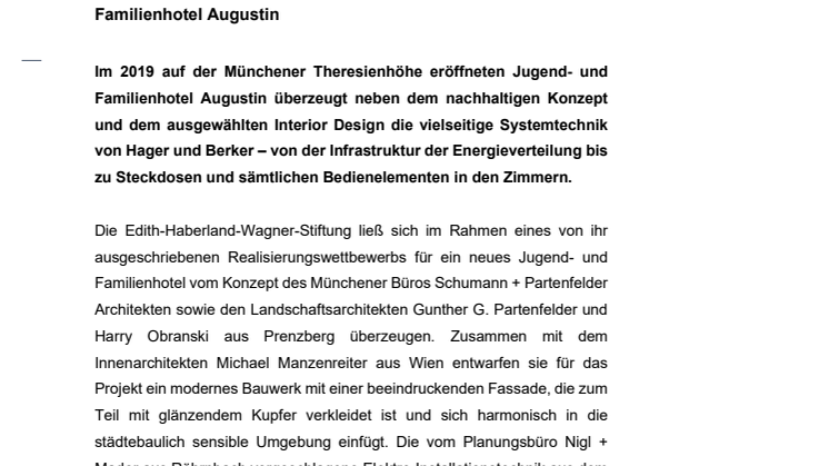 Pressemitteilung Jugend- und Familienhotel Augustin (Architektur)