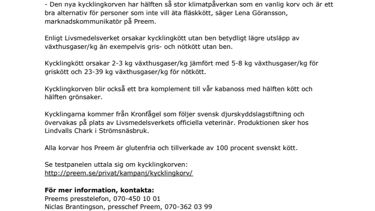 Preem satsar på svensk råvara - lanserar kycklingkorv 