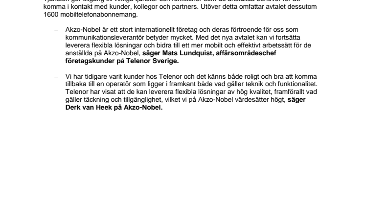 AkzoNobel sluter nytt ramavtal med Telenor