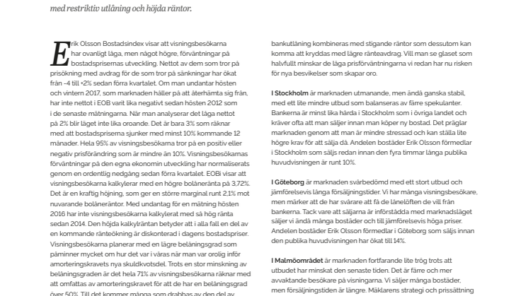 Erik Olsson Fastighetsförmedling kommenterar bostadsmarknaden 15 nov 2018