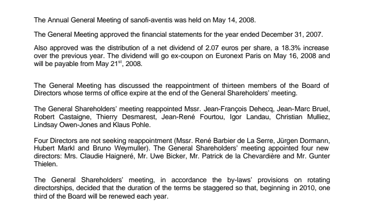 sanofi-aventis General Annual Meeting