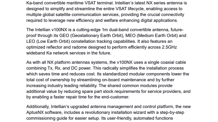 INTELLIAN DOUBLES DOWN WITH ADVANCED NEW 1 METER DUAL-BAND MARITIME VSAT ANTENNA