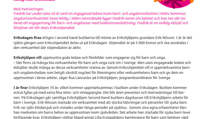Fredrik Tuvesson är årets Eriksstipendiat i Höör