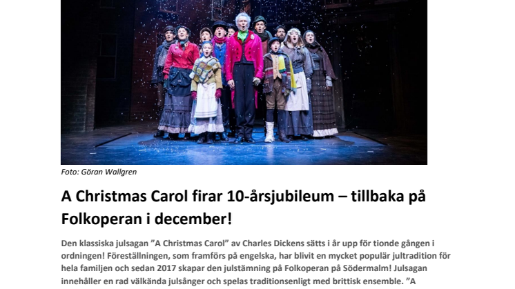 ​A Christmas Carol firar 10-årsjubileum – tillbaka på Folkoperan i december!