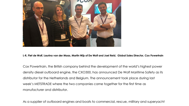 Cox Powertrain: Cox Powertrain Introduces new Dutch Distributor at METSTRADE