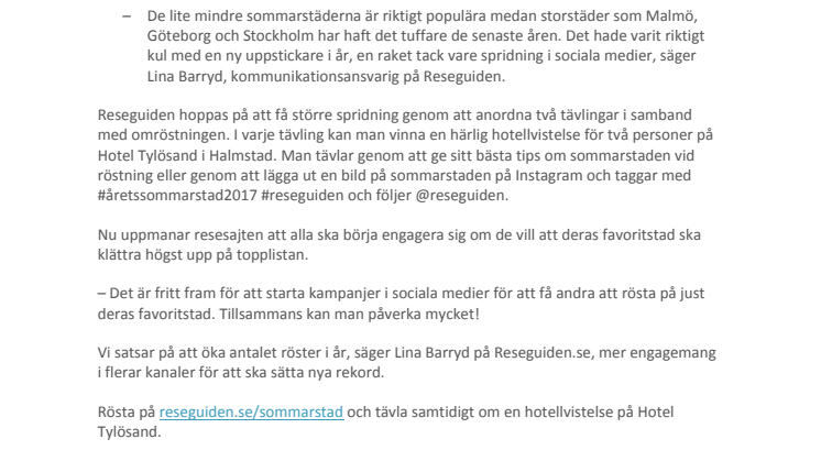 Reseguiden kickar igång Årets sommarstad 2017