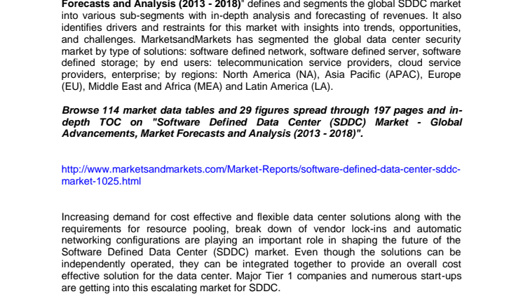 Software Defined Data Center (SDDC) Market Poise $5.41 Billion By 2018