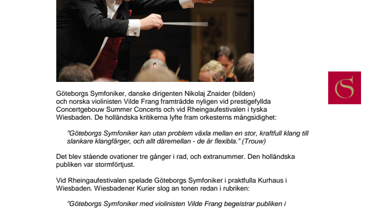 Succé för Göteborgs Symfoniker i Europa