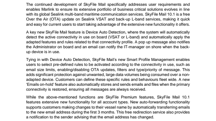 Marlink: New SkyFile Mail version 10.1 launches with improved automation and customisation capabilities