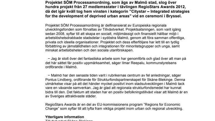 Malmö-projekt vinner prestigefylld EU-tävling 