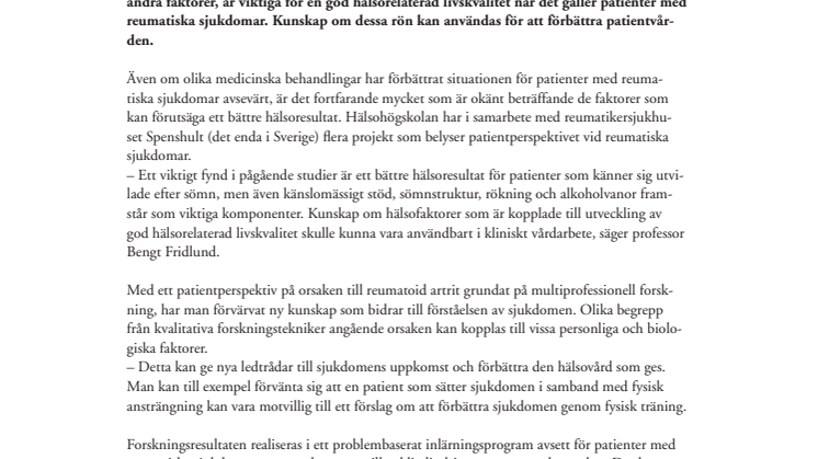 Nya rön kan förbättra vården för reumatiska sjukdomar