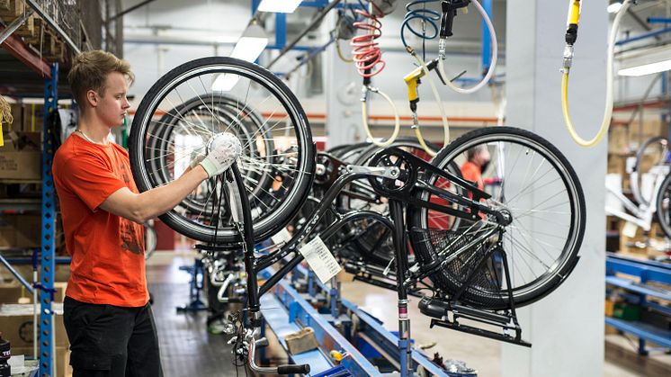 Elcykelproduktionen på Cycleuropes fabrik i Varberg startade hösten 2016.