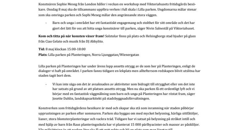 Pressinbjudan: Ny streetart växer fram i Lilla parken