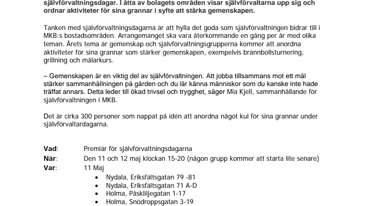 Premiär för självförvaltningsdagar hos MKB