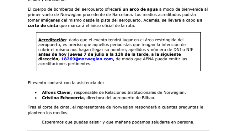 Descarga convocatoria: aeropuerto de Bilbao (mañana viernes, 8 de julio, 08.45 de la mañana).
