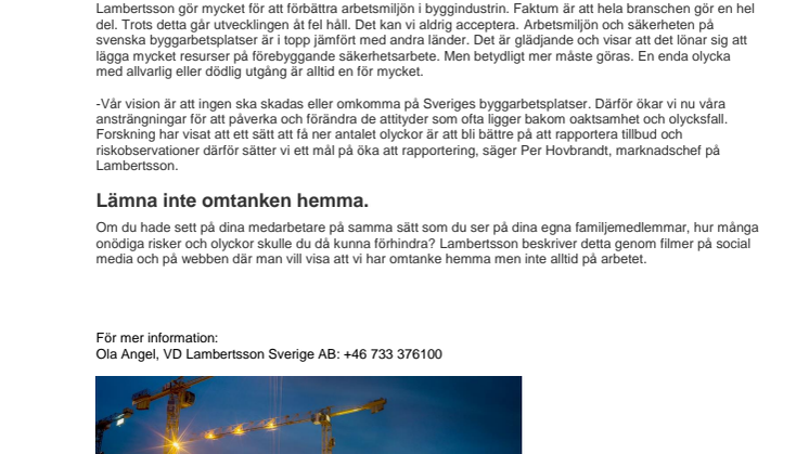 Lambertsson lanserar arbetmiljösatsningen Säker Sak