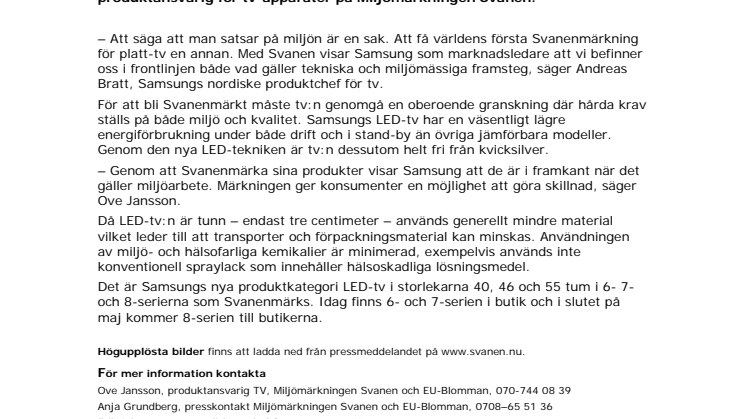 Världens första Svanenmärkta platt-tv