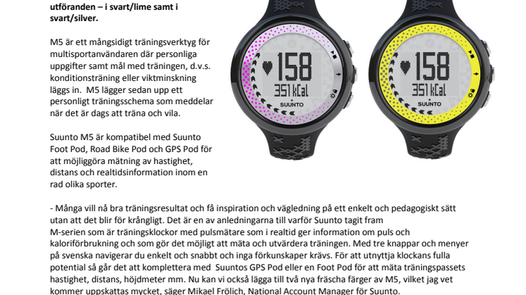 Suuntos pulsklocka M5 i två nya utföranden