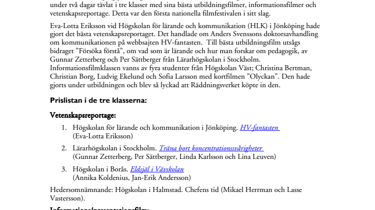 Final i Högskolornas egen filmfestival