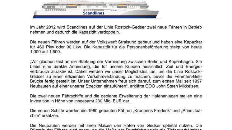 Zwei neue Scandlines-Fähren für die Route Rostock-Gedser