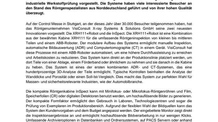 VisiConsult automatisiert Werkstoffprüfung mittels Röntgentechnologie