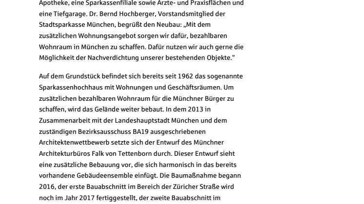 Stadtsparkasse München baut 84 neue Wohnungen für München