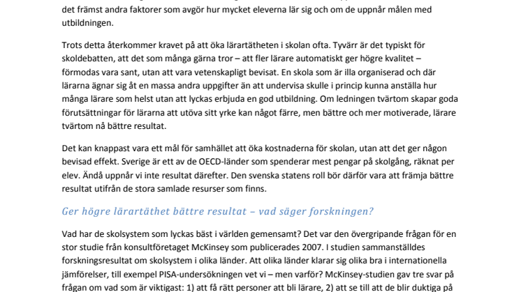 Lärarkvalitet viktigare än lärartäthet