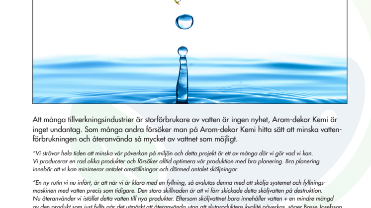 Arom-dekor återanvänder vatten i produktionen