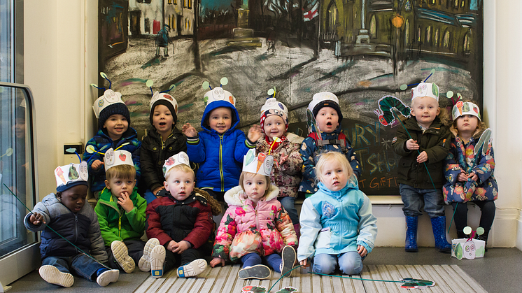 Youngsters in the Storytime group taking part in the Giant Wiggle Walk.