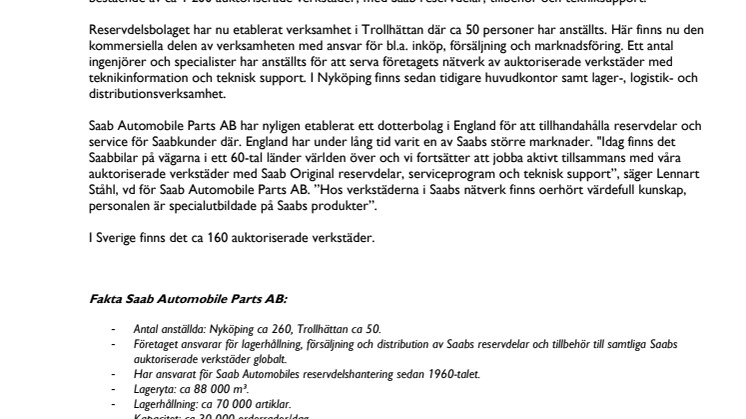 Saab Automobile Parts AB utvidgar sin organisation