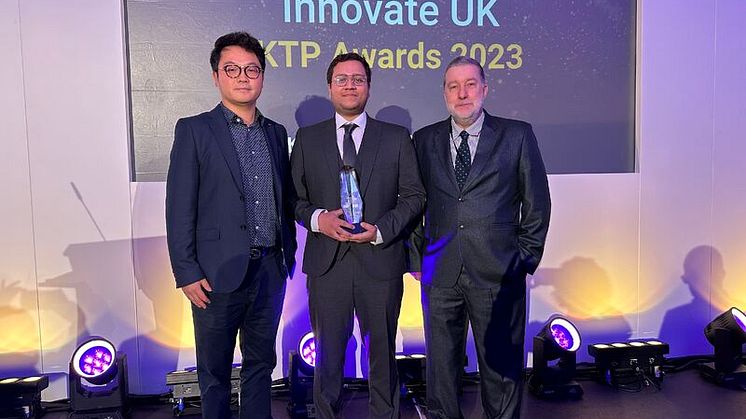 L-R Northumbria's Professor Longzhi Yang, KTP Associate Rohit Venugopal and John Clayton, Knowledge Transfer Adviser, Innovate UK KTN 