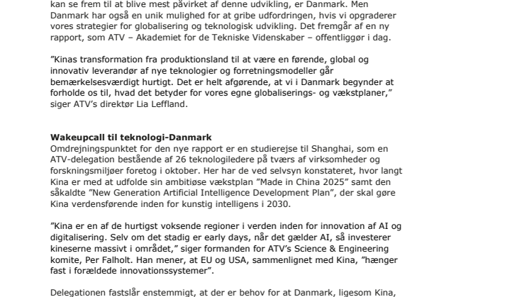 ATV: Kinas teknologirevolution kalder på ny dansk globaliseringsstrategi