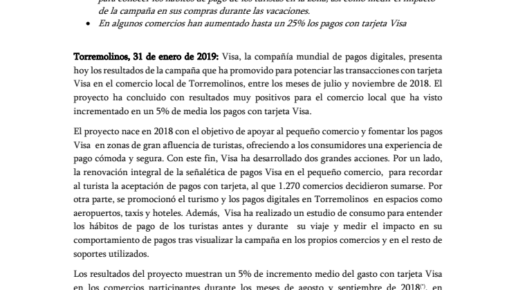 Los pagos digitales crecen un 5% en Torremolinos gracias a Visa