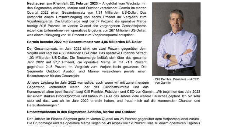 PM_Garmin_CH_Quartalsmeldung Q4_Jahresergebnis 2022