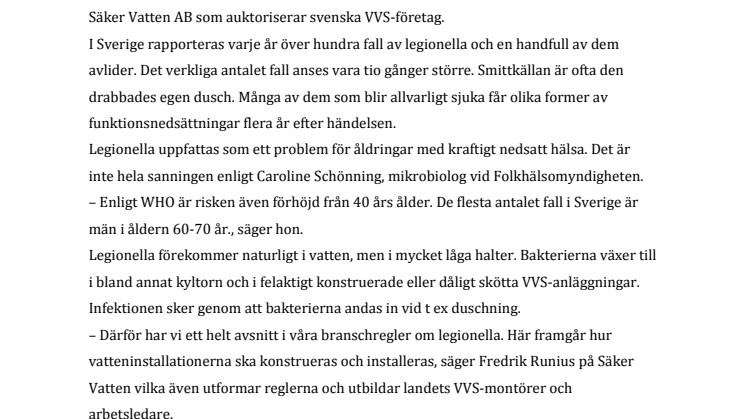 Risk att tragedin med legionella i Portugal upprepas i Sverige 