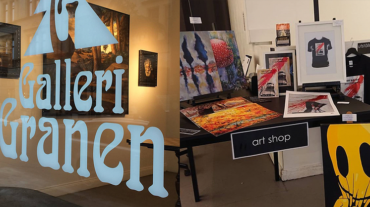 Galleri Granen öppnar ART SHOP. På bilden syns konst från utställningen Analog Art av Högstedt & Brånfelt.
