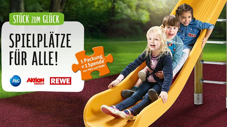 REWE, Procter & Gamble und die Aktion Mensch unterstützen Kinder mit und ohne Behinderung im gemeinsamen Spiel.