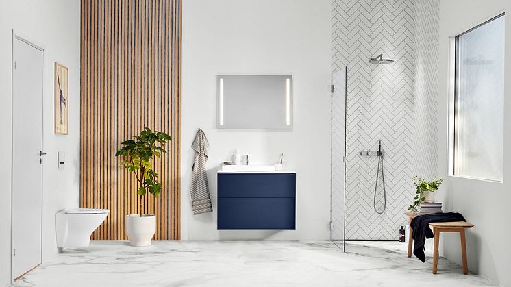 IDO Sense Art -kalusteet, Option-peili, Glow 68 -istuin, Showerama-suihku
