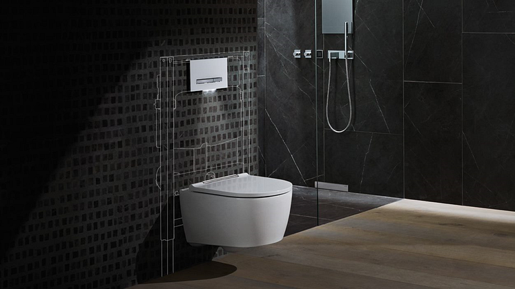 Geberit ONE toalett visar de innovativa möjligheterna som kan uppnås genom att kombinera kunskap inom sanitetsteknologi bakom väggen med state-of-the-art designexpertis framför väggen.