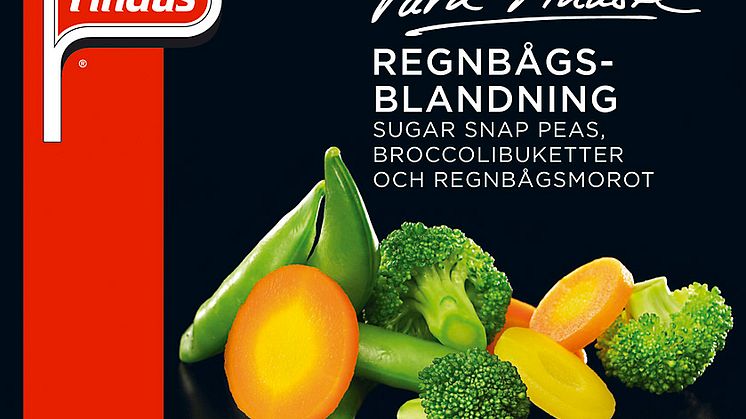 Findus finaste grönsaker:Regnbågsblandning, Regnbågsmorot, Asiatisk och Italiensk örtblandning nya i frysdisken