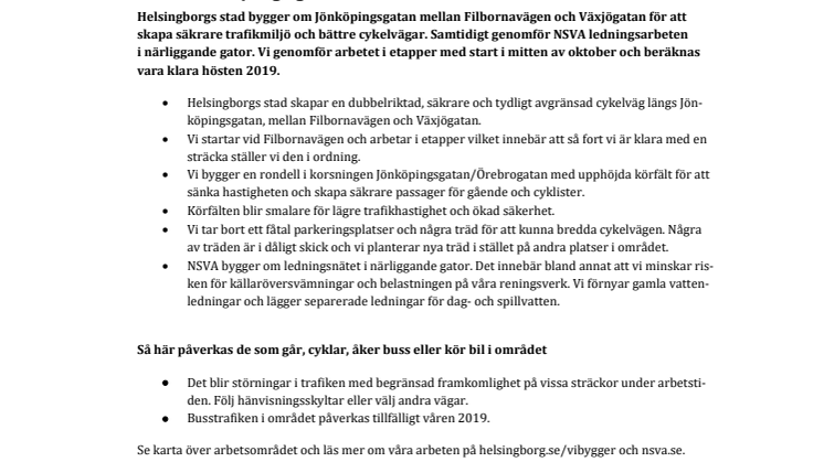 Vi bygger om för säkrare trafik och förnyar vattenledningar runt Jönköpingsgatan