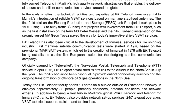 Marlink: Marlink Celebrates 40 Years of Pioneering Satcom at Eik Teleport