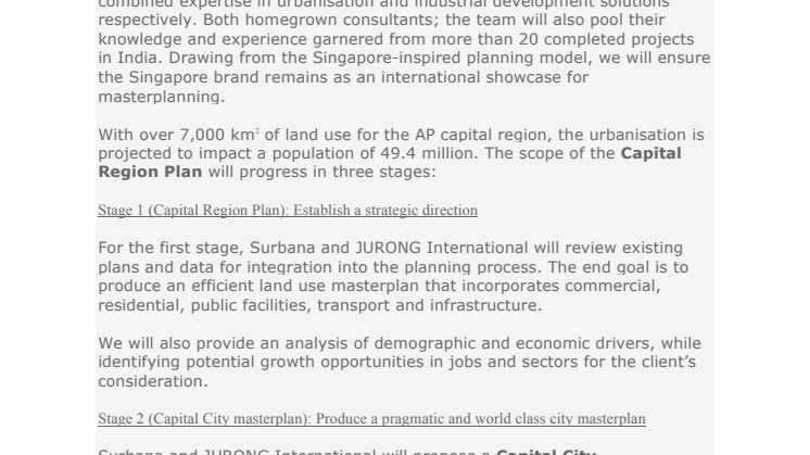 Surbana and JURONG International Appointed as Masterplanners for Andhra Pradesh’s New Capital City