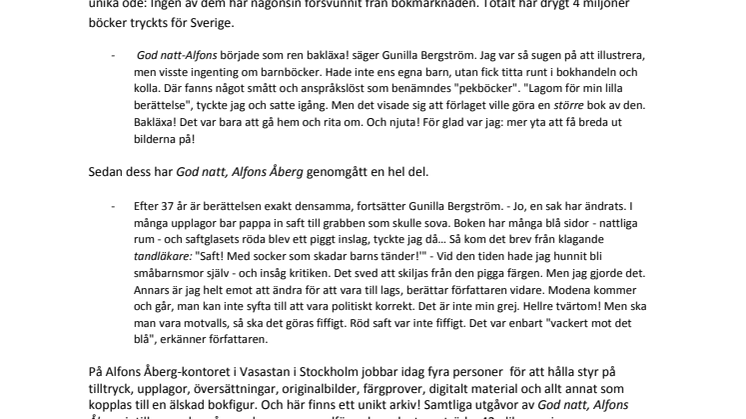 En halv miljon God natt, Alfons Åberg har tryckts i Sverige!