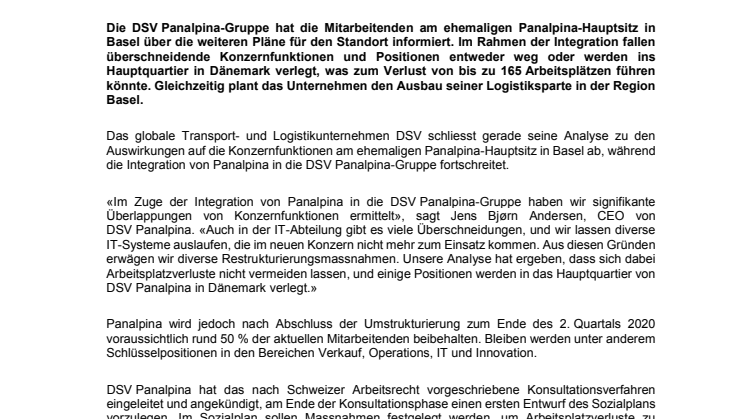 DSV verkündet Pläne für Panalpina-Hauptsitz