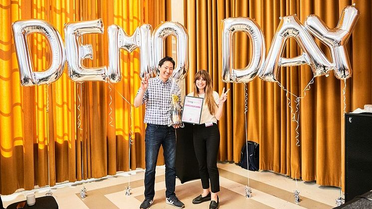 Vinnarna av "Bästa pitch" på Sting Demo Day: Julian Lee, Airmee och Linda Absberg, Suavoo