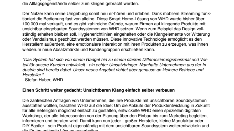 Digitaler Workshop für Unternehmen: Gegenstände zum Klingen bringen dank Produktinnovation von WHD 