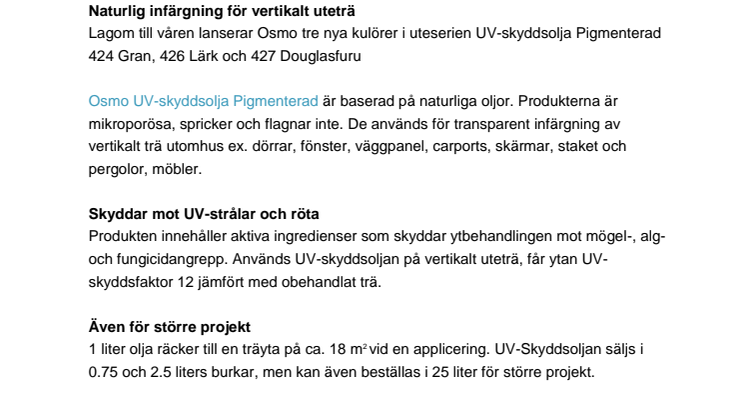 Nya kulörer Osmo UV-Skyddsolja 