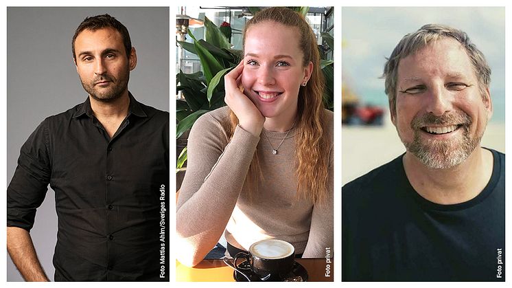 Ängelholms tre nya ambassadörer. Från vänster: Johar Bendjelloul, Isabelle Haak och Jonas Bonde