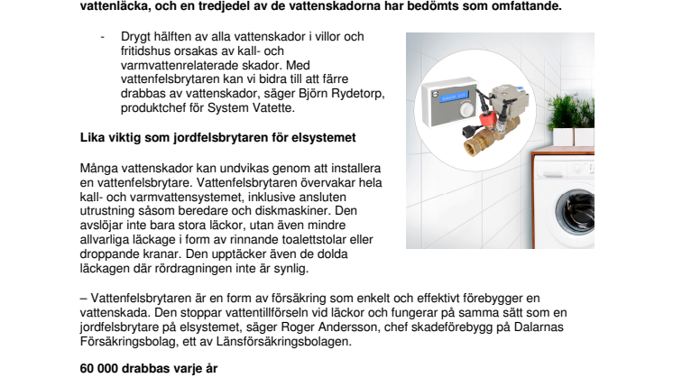 Var tredje svensk har drabbats av en vattenskada - Förhindra vattenskador med nya vattenfelsbrytaren